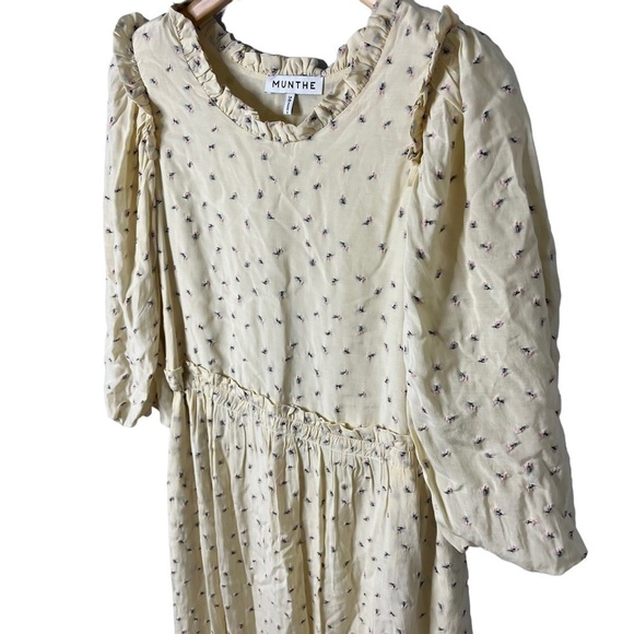 Munthe Curtis Floral Midi Dress Cream Size 38 Back Cutout Ruffle Trim - Picture 5 of 13